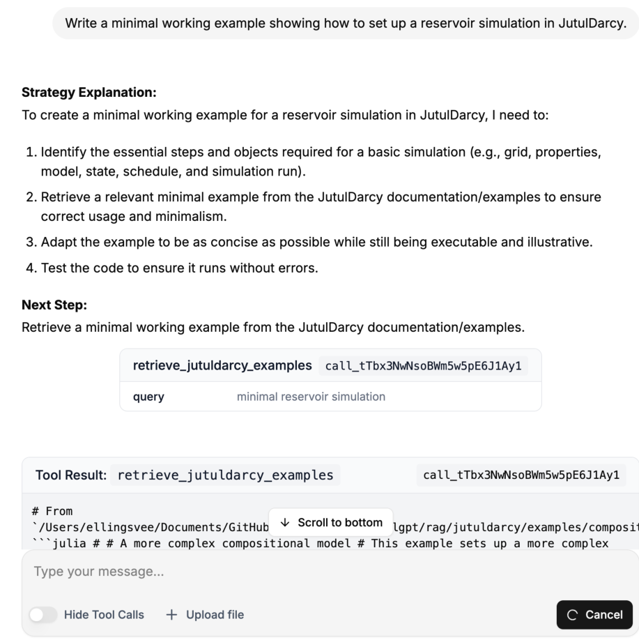 Example of the web/chat-based interface